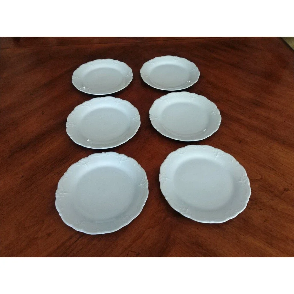 Set Lot 6x Tirschenreuth Baronesse Bread Butter Plate 6.75” Wht Germany Bavaria